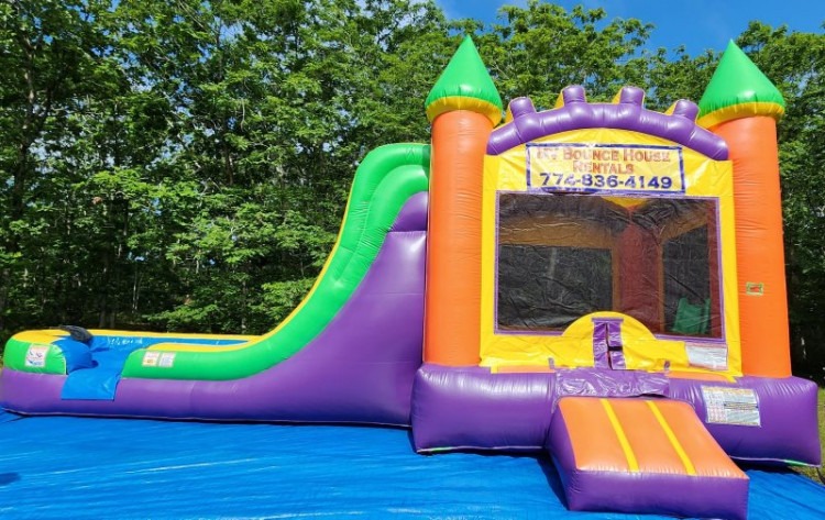 Orange Yellow and Purple Bounce House with Slide