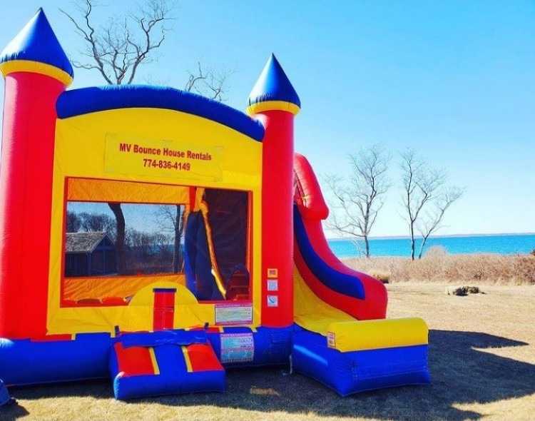 Primary color bounce house with slide